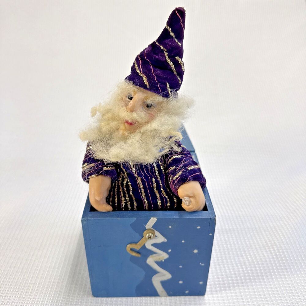 Origial RARE Joanne Fox Handmade Wizard Merlin Jack in the Box Folk Art